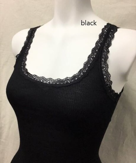新色入荷【MORETTA】№5760シルクウール リブ編みレース付きタンクトップ