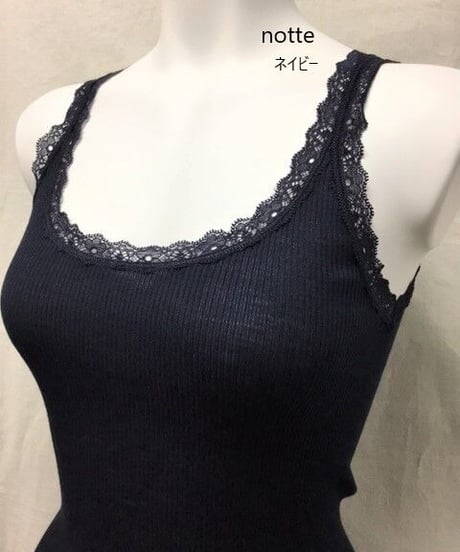 新色入荷【MORETTA】№5760シルクウール リブ編みレース付きタンクトップ