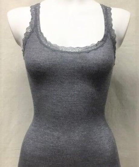 新色入荷【MORETTA】№5760シルクウール リブ編みレース付きタンクトップ