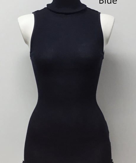 【MORETTA】№5379 シルクウール リブ編みタートルネックノースリーブ