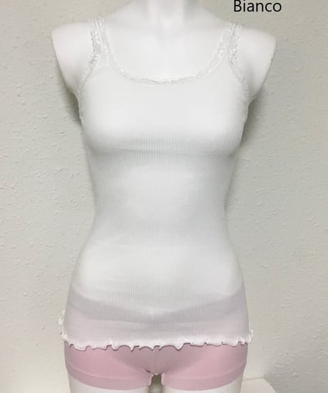 【MORETTA】№7755/2レース付き コットン100％リブタンクトップ