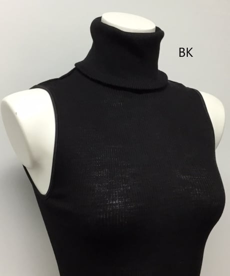 【MORETTA】№5379 シルクウール リブ編みタートルネックノースリーブ