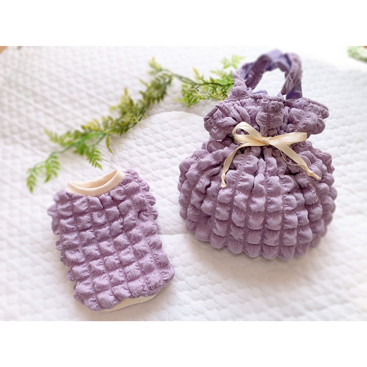 松竹梅子　あおりポケットの巾着バッグ Easy to make cute drawstring bag with outside pocket