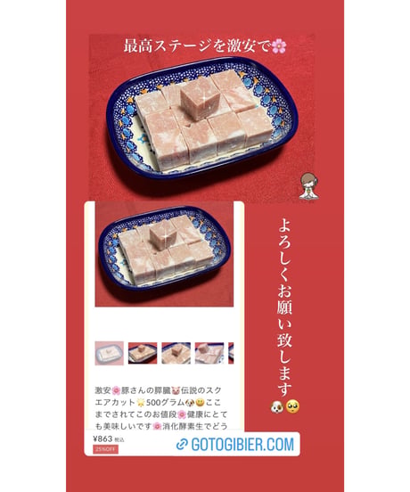 豚さんの膵臓🐷伝説のスクエアカット🌟500グラム🐶😃ここまでされてこのお値段🌸健康にとても美味しいです🌸消化酵素生でどうぞ🐥加熱でも立派なご飯です🐶👩🌸