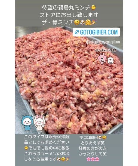 めちゃくちゃ大人気🌸新開発✨親鳥骨丸ミンチ🐥500 g🐶😃とりさん骨みんちとしてはおおよそ最高形🥰楽しみ🐶👩