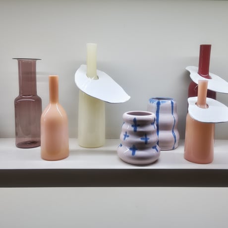 Birbira×qualia glassworks / Bottle vase with ceramic plate / Lsize