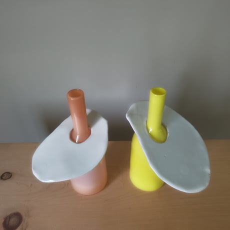 Birbira×qualia glassworks / Bottle vase with ceramic plate / Ssize