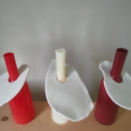 Birbira×qualia glassworks / Bottle vase with ceramic plate / Lsize