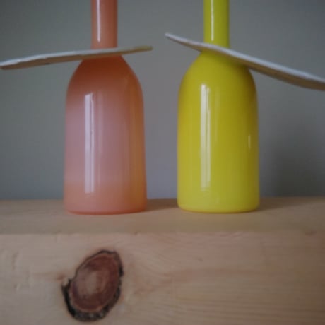 Birbira×qualia glassworks / Bottle vase with ceramic plate / Ssize