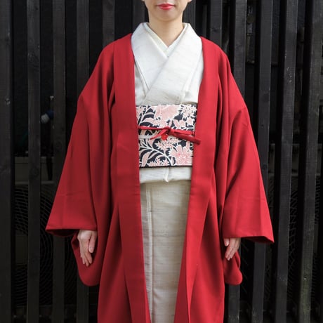 羽織　着物 銀座【E-2104】羽織 緑色系 兎と亀の図（反端付） :身丈102/裄67