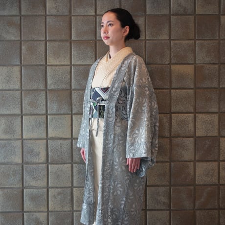 薄羽織「花レース／グレー」