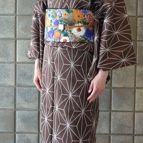 麻きもの「麻の葉刺繍／茶」