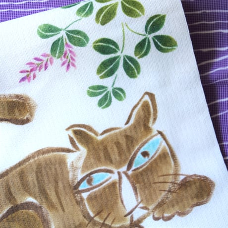 麻八寸なごや帯「茶猫」