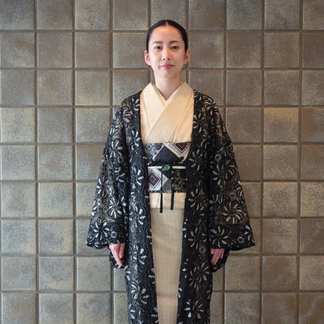 薄羽織「花レース／クロ」