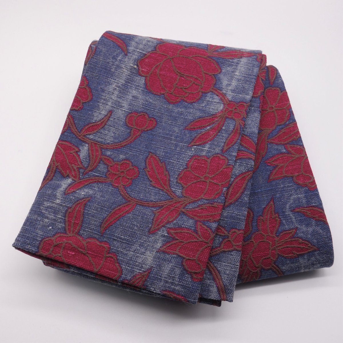 【新作】ハンドメイド　バティック半幅帯 ◇バティック半幅帯パッチワーク118 light blue flower ／kimono