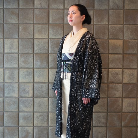 薄羽織「花レース／クロ」