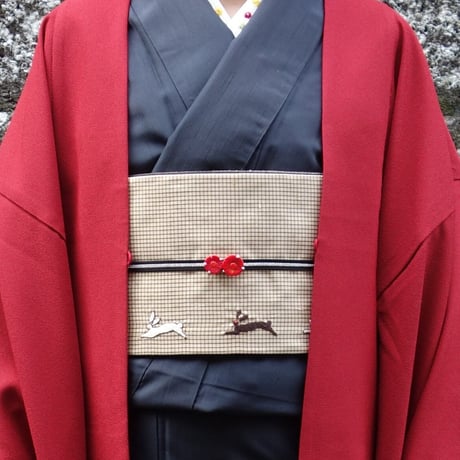 半巾帯「うさぎ刺繡」