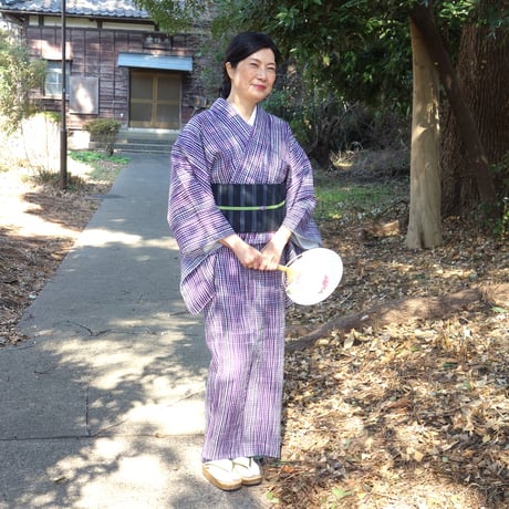 麻着物「小格子」／ムラサキ