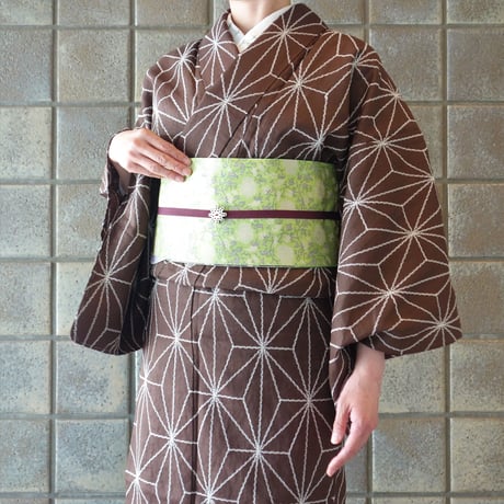 麻きもの「麻の葉刺繍／茶」
