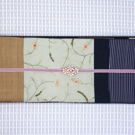 半巾帯「草色刺繍／ハギ」