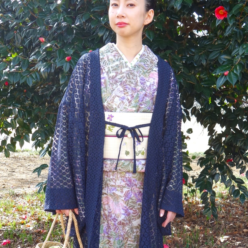 薄羽織「小花レース／紺」 | 着物ショップKosode