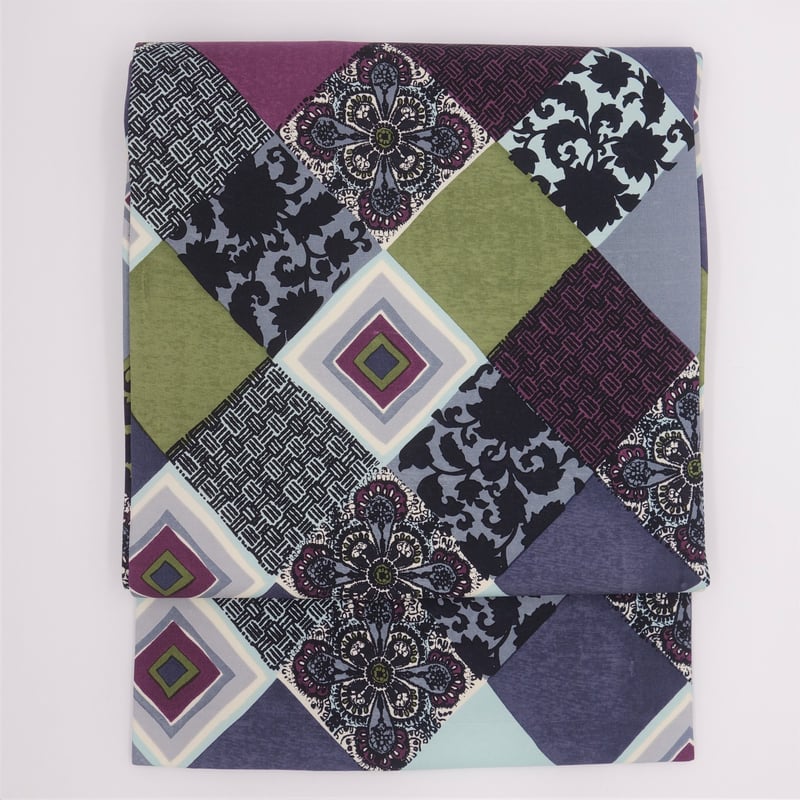 82 未使用　刺繍の帯　パッチワークの帯　名古屋帯 中古】 名古屋帯 なごや帯 リサイクル レディース 正絹 白 紬