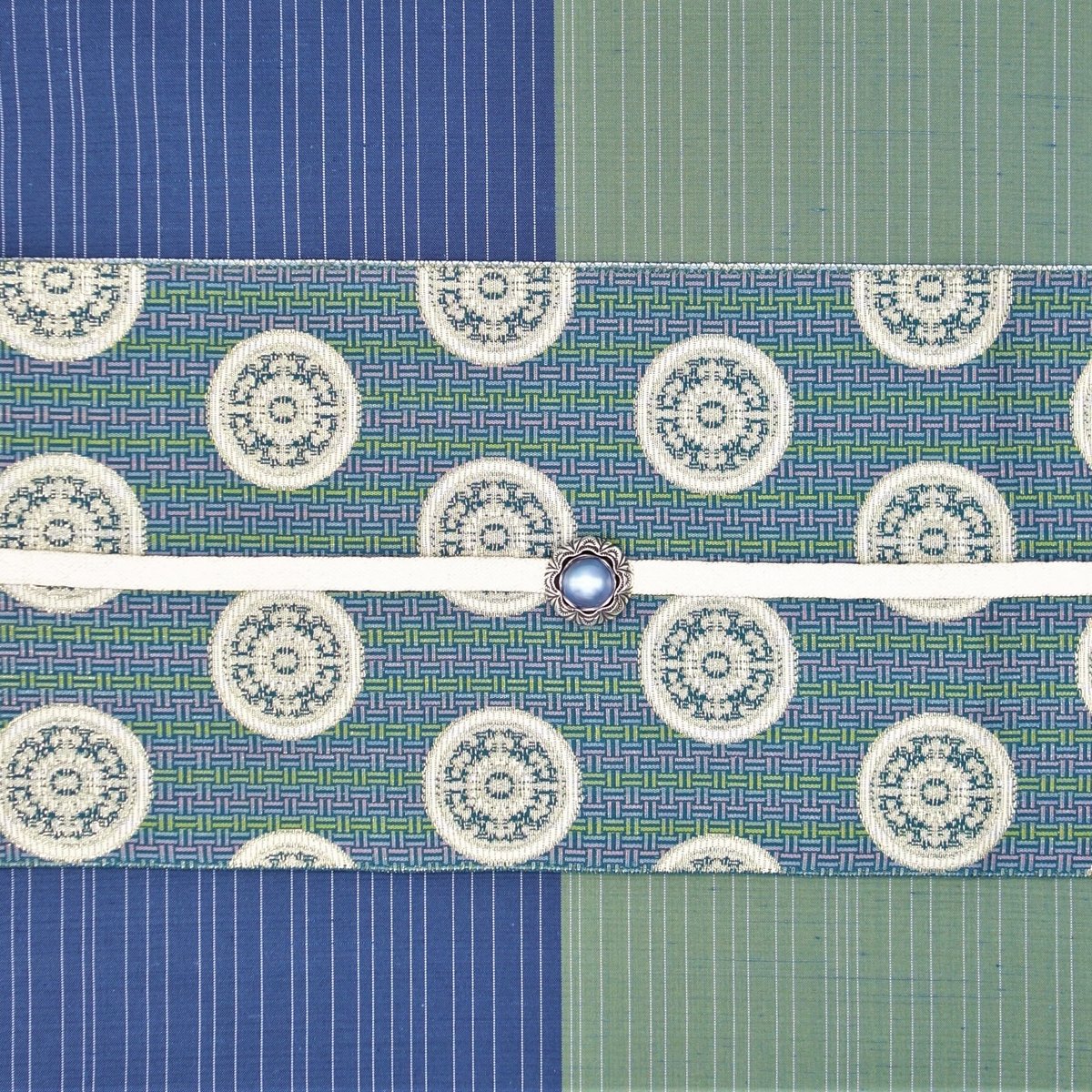 Os321 裂織　半巾帯 Os321 裂織 半巾帯 西陣織半巾帯「やぶれ格子×縞」 | 着物