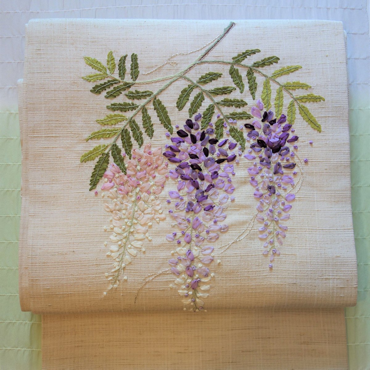 名古屋帯　夏用　紗　萩　藤の花　着物　075w d 名古屋帯 夏用 紗 萩 藤の花 着物 075w d 名古屋帯