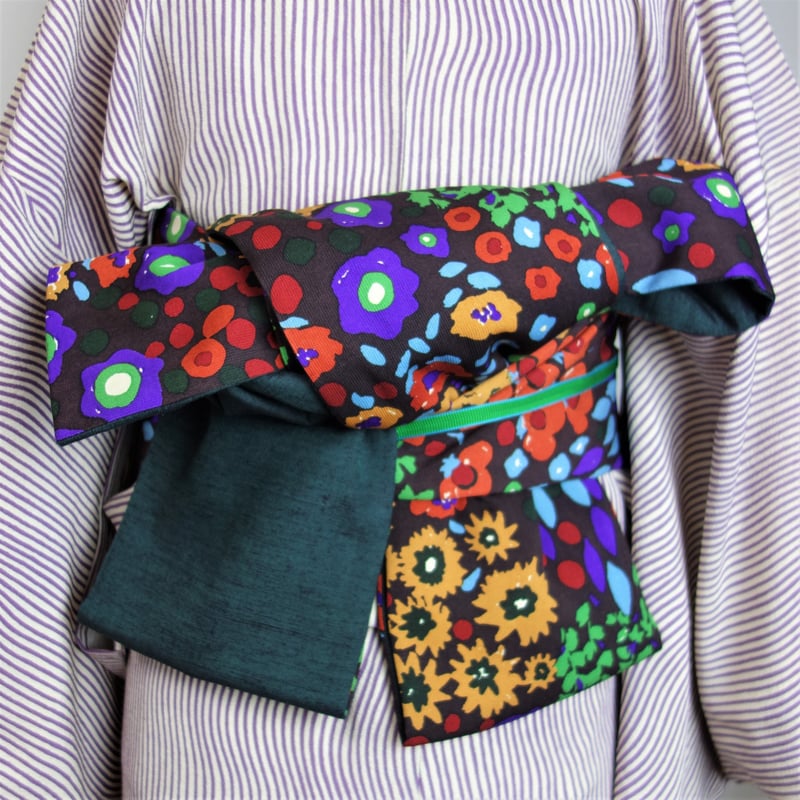 半巾帯　6点セット Kisste（キステ） 半幅帯 正絹 帯 半巾帯 普段用 ベージュ ネイビー 鶴