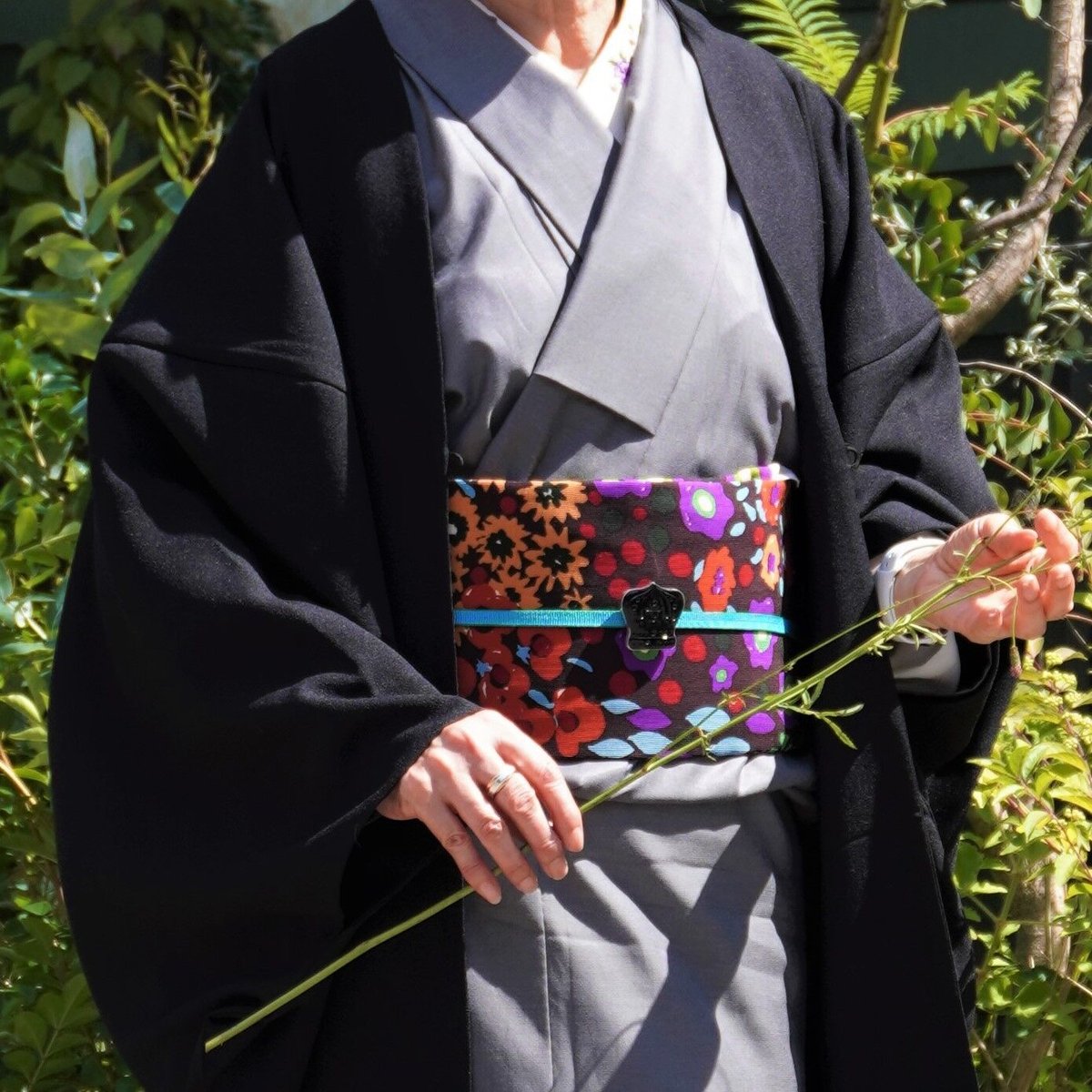 梅屋　半幅帯　ポリエステル　夜の森 西陣織リバーシブル半幅帯【夜の森×ジグザグレッド】 - モダン