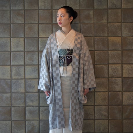 薄羽織「市松／グレー」