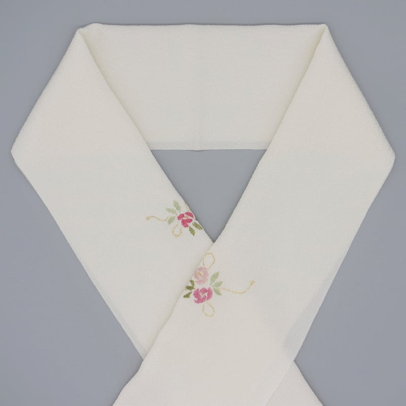 RCL-110　　半衿　綿 刺繍　 グレージュ　薔薇 b2f672c56604c575d1b8ed8d2c69b0