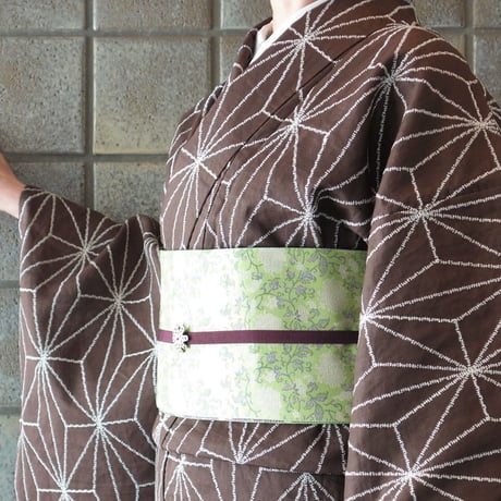 麻きもの「麻の葉刺繍／茶」