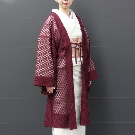 薄羽織「小花レース／エンジ」