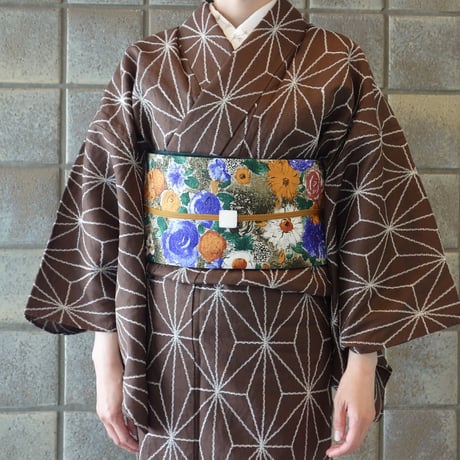 麻きもの「麻の葉刺繍／茶」
