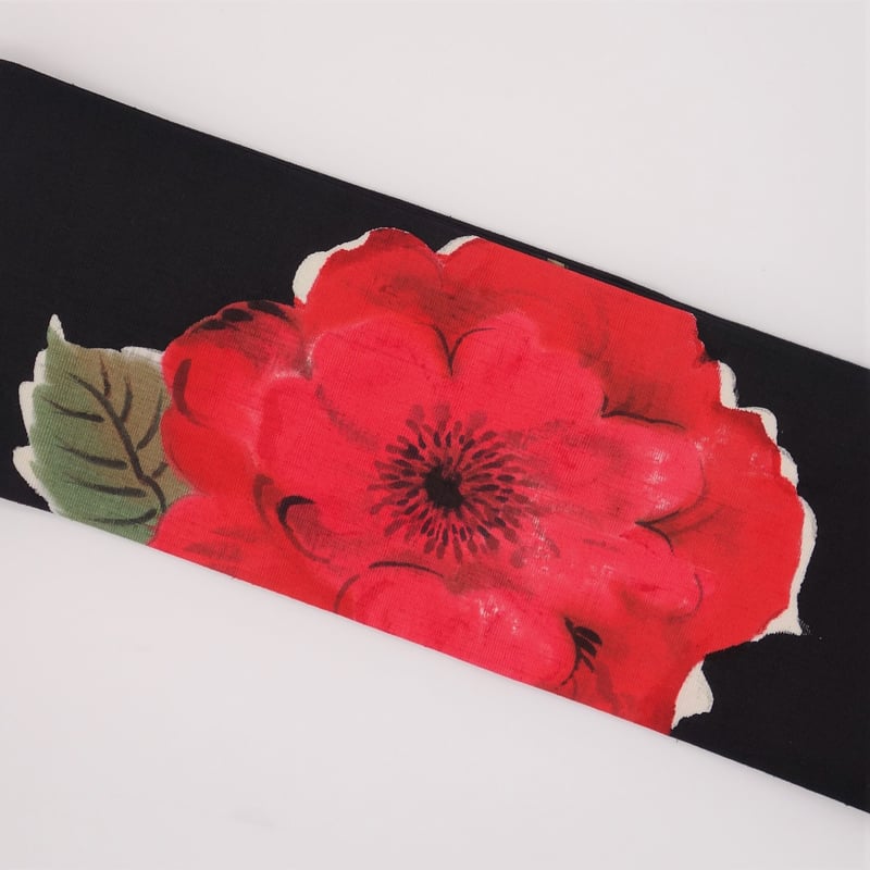 名古屋帯 九寸 作家物 手描き 油絵風 薔薇 バラ ばら 花 中古 kp435 手描き友禅/九寸名古屋帯 久呂田明功作 薔薇