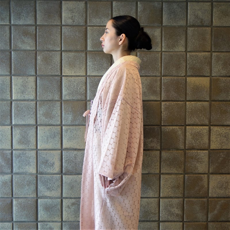 レース長羽織（薄いピンク）フリーサイズ 未使用】薄羽織 レース羽織 薄ピンク 夏羽織 長羽織 サーモン