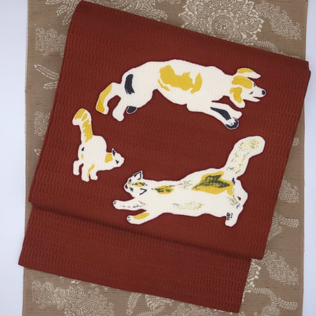 黒猫　紬地　名古屋帯　正絹　作り帯　kosode 黒猫 紬地 名古屋帯 正絹 作り帯 kosode 美品 波 菊 藤の