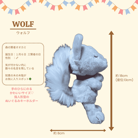 【指人形で遊べる】ウォルフ ぬいぐるみキーホルダー