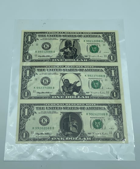公式アメリカ1$札　ボバフェット　三種類　額装品