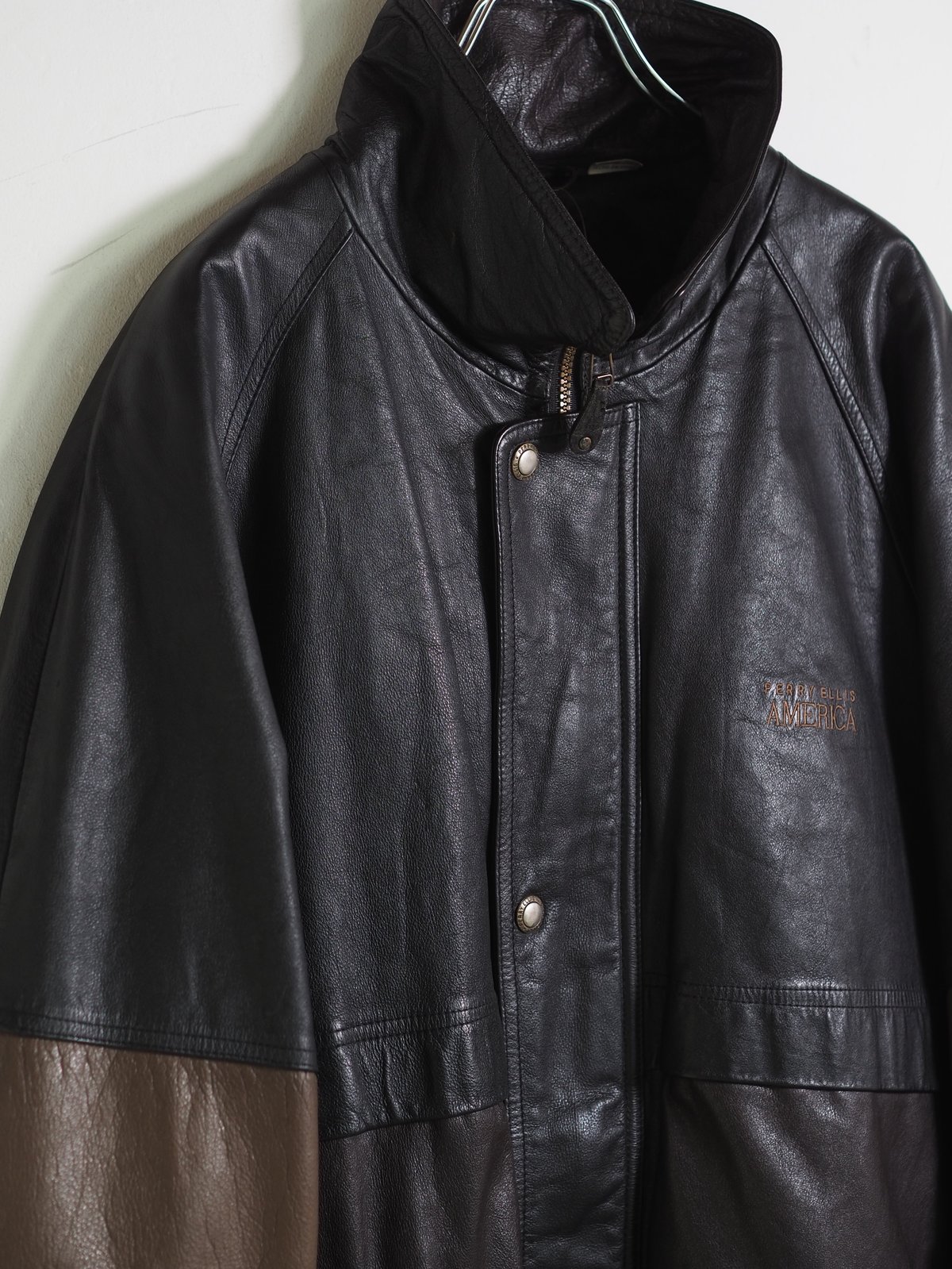 90s Perry Ellis Switching Leather Jacket | DAMA 90s Perry Ellis Switching Leather Jacket | DAMA
