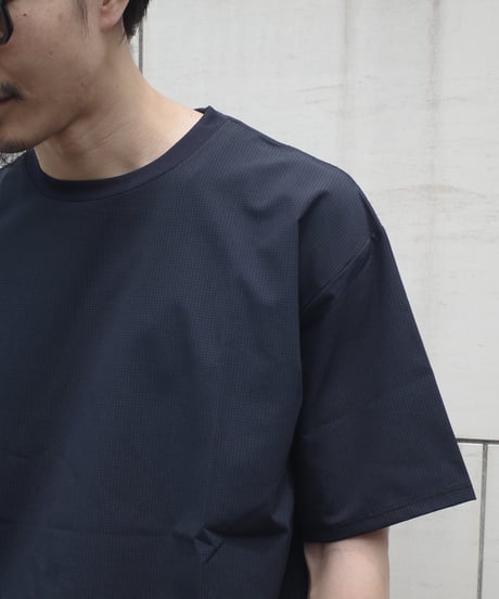 SEABEES Micro Dot Mesh T-Shirts -Greige / Navy