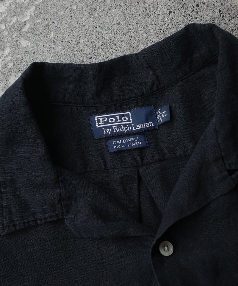 トップス Ralph Lauren Linen opencollar Black S Ralph Lauren S/S Open Collar Shirts #2 | DAMAGE