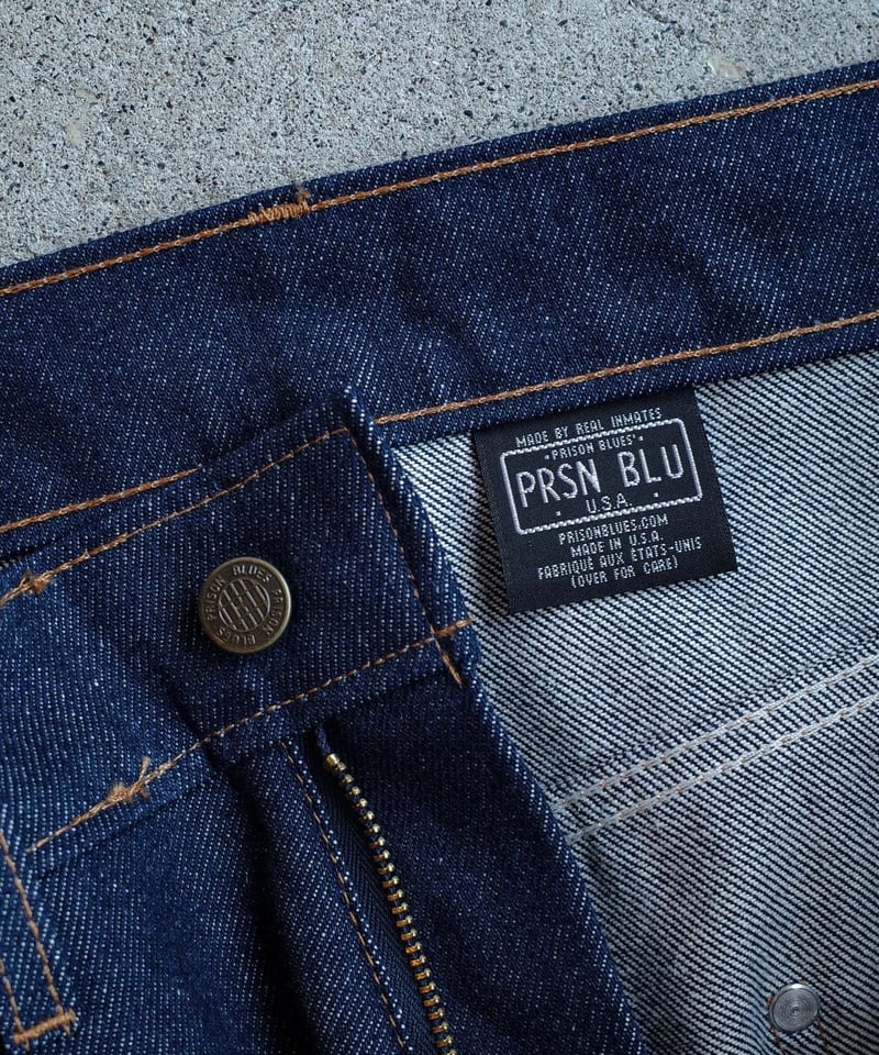 PRISON BLUES ダークインディゴ ダブルニー w34 Double Knee Jeans w/out buttons Rigid Blue