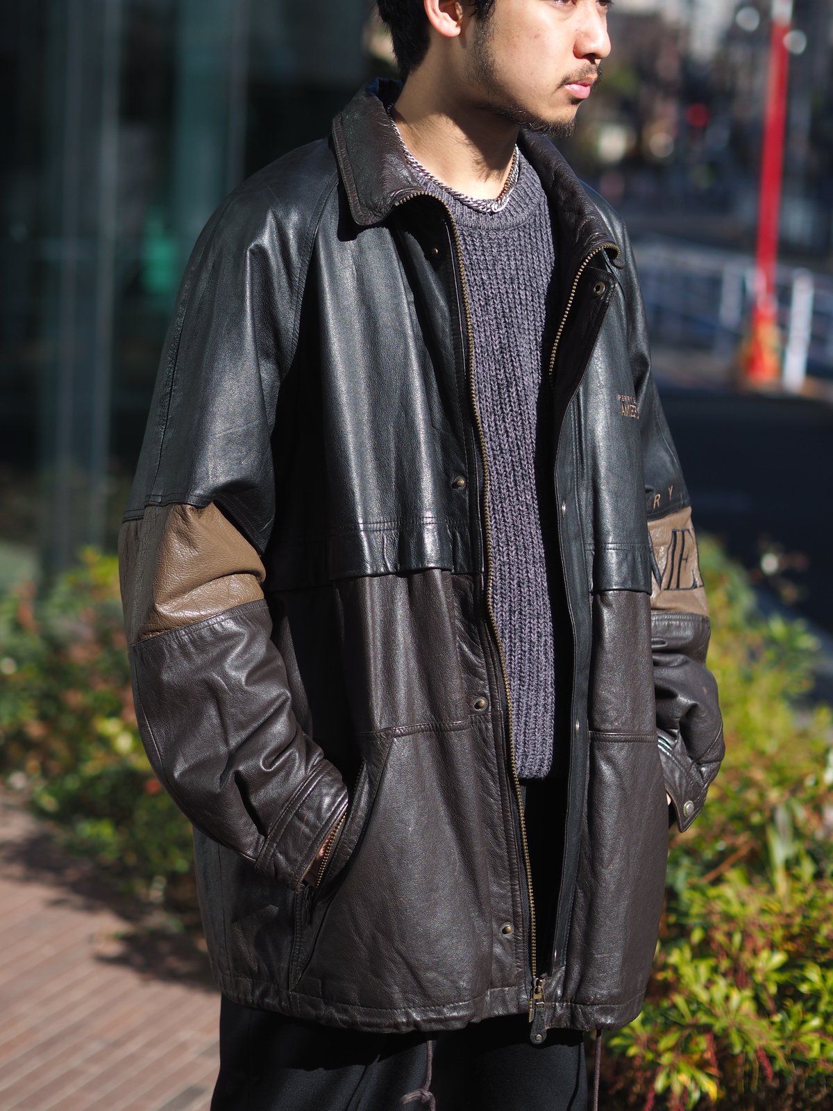 90s Perry Ellis Switching Leather Jacket | DAMA 90s Perry Ellis Switching Leather Jacket | DAMA