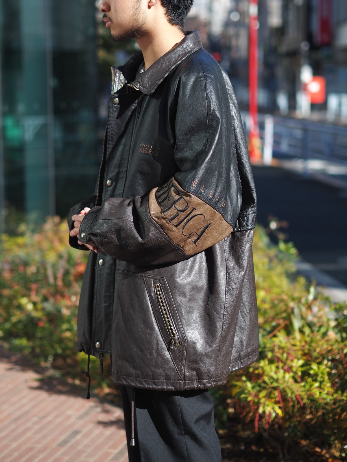 90s Perry Ellis Switching Leather Jacket | DAMA 90s Perry Ellis Switching Leather Jacket | DAMA