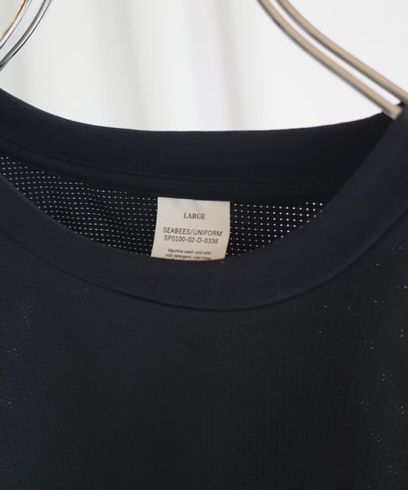 SEABEES Micro Dot Mesh T-Shirts -Greige / Navy