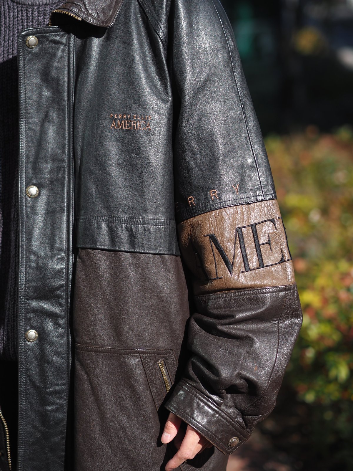 90s Perry Ellis Switching Leather Jacket | DAMA 90s Perry Ellis Switching Leather Jacket | DAMA