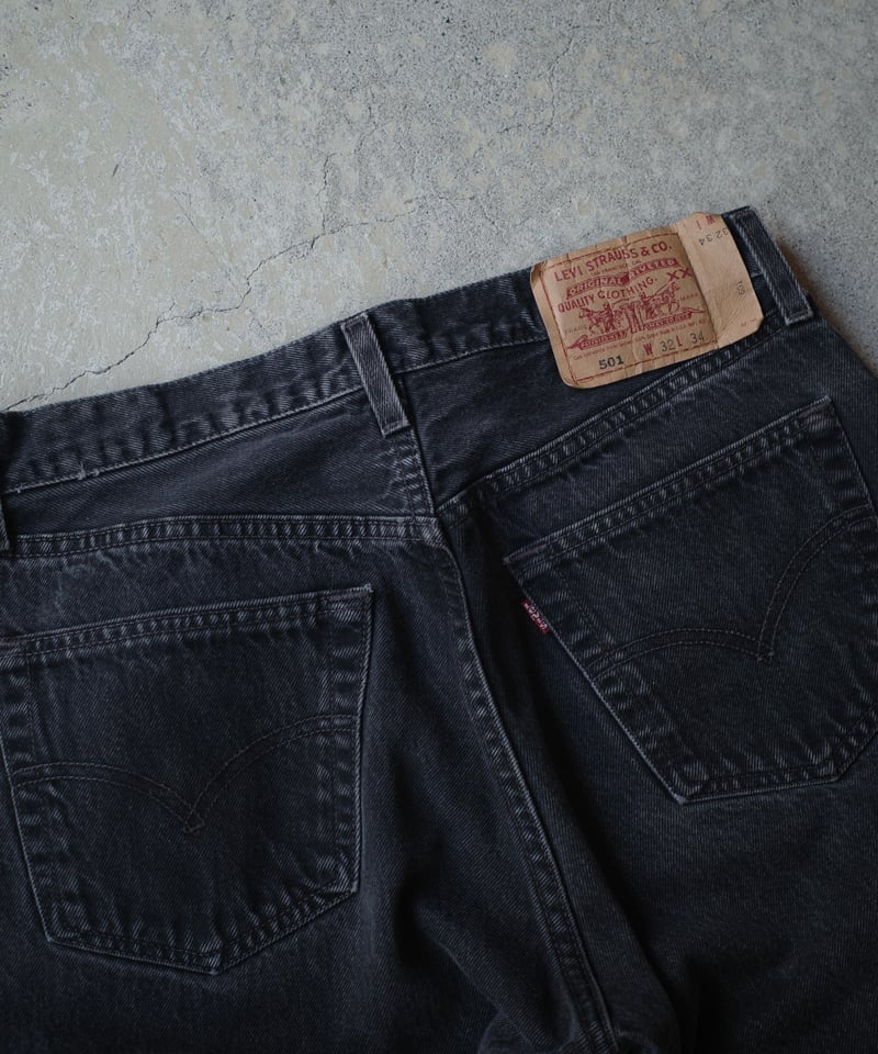 た*ん様 【40×32】90s Levi's 501 Black Denim 先 90's Levi's 501 Black Cut Off Denim Pants -Made