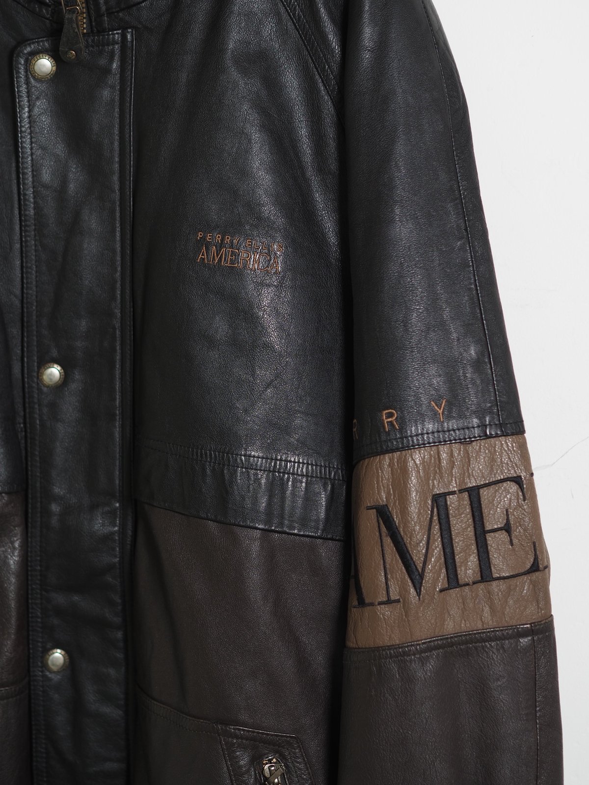 90s Perry Ellis Switching Leather Jacket | DAMA 90s Perry Ellis Switching Leather Jacket | DAMA